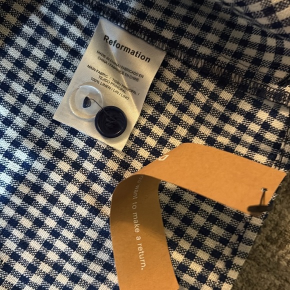 Reformation Blue and White Checkered A-Line Skirt - size 12 - 100% linen - Picture 4 of 7